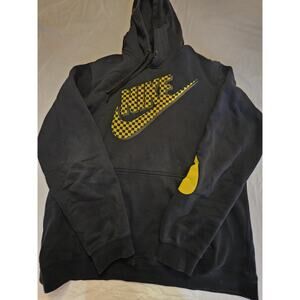 Nike Men's Size Xl Long Sleeve Black Hoodie With Yellow Checkered Swoosh
